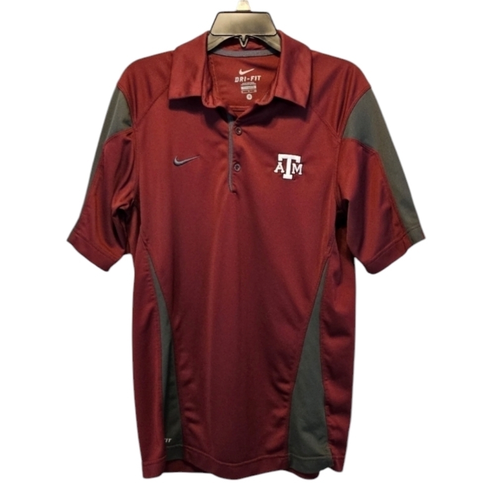 Nike Dri Fit Texas A & M Aggies Maroon Grey Polo Shirt 100% Recycled Polyester S